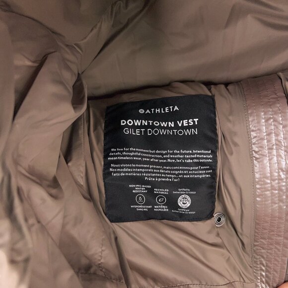 Athleta Vest Womens Small Pyrite Shine Metallic Downtown Puffer Down Waterfowl - Picture 15 of 16